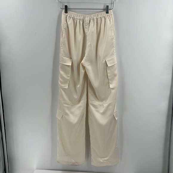 Love Tree Cream Ivory Satin Cargo Pants High Waist Relaxed Fit Pockets Silky Sm - Picture 6 of 11